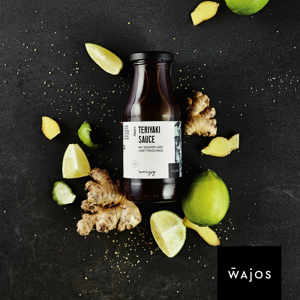 Teriyaki Sauce mit Ingwer und Limettenschalen